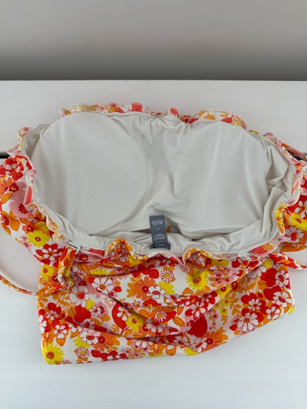 Aerie Floral One Piece Swimsuit Large Retro Orange Ruffle - Picture 5 of 9